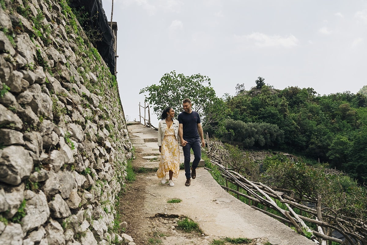 Walking on the trail during this Amalfi Coast Engagement