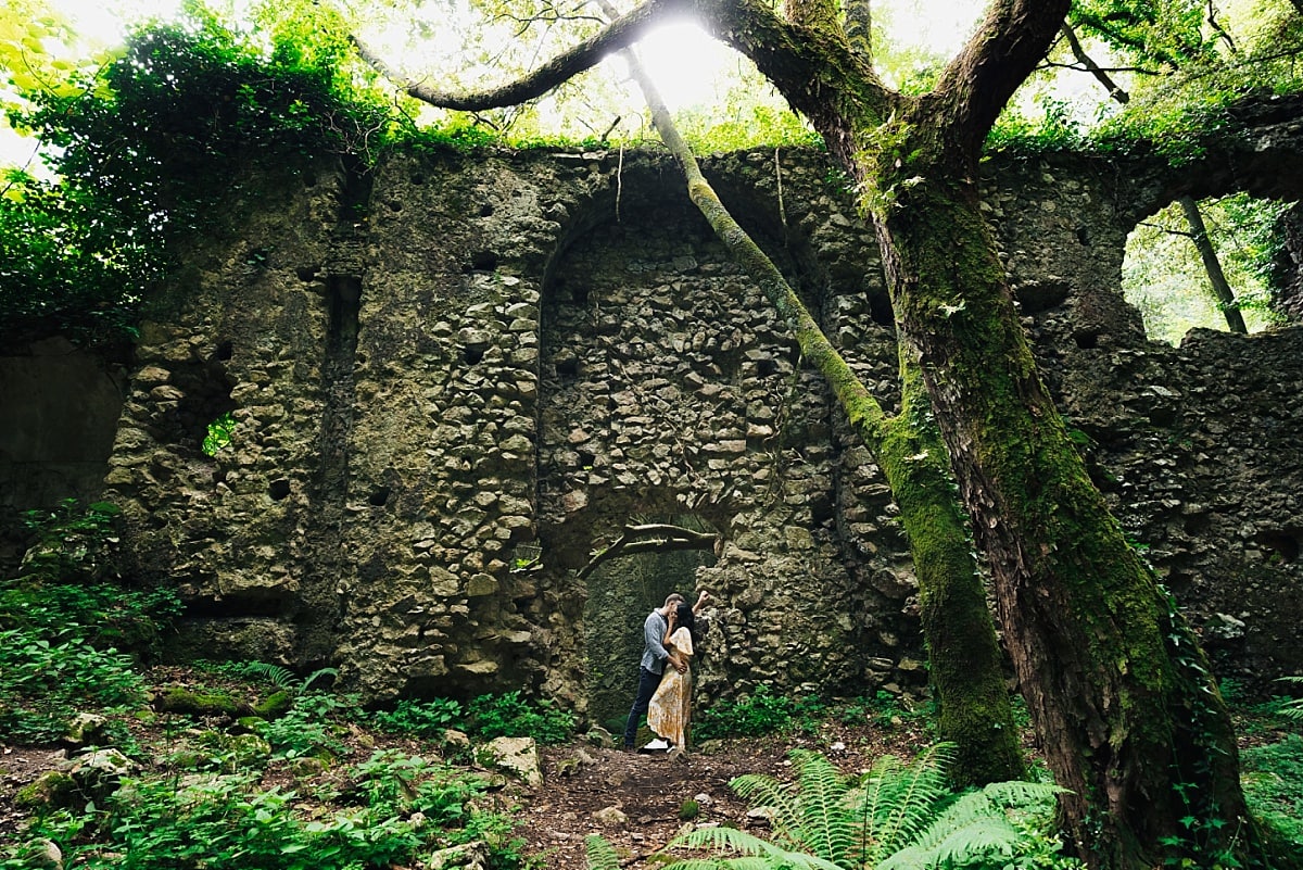 Jordan & Cass inside the ruins of an old mill during their Amalfi Coast Engagement session